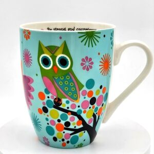 Divinity Owl Coffee Mug Bible Scripture Joshua 1:9 Retro Look Blue Green Orange